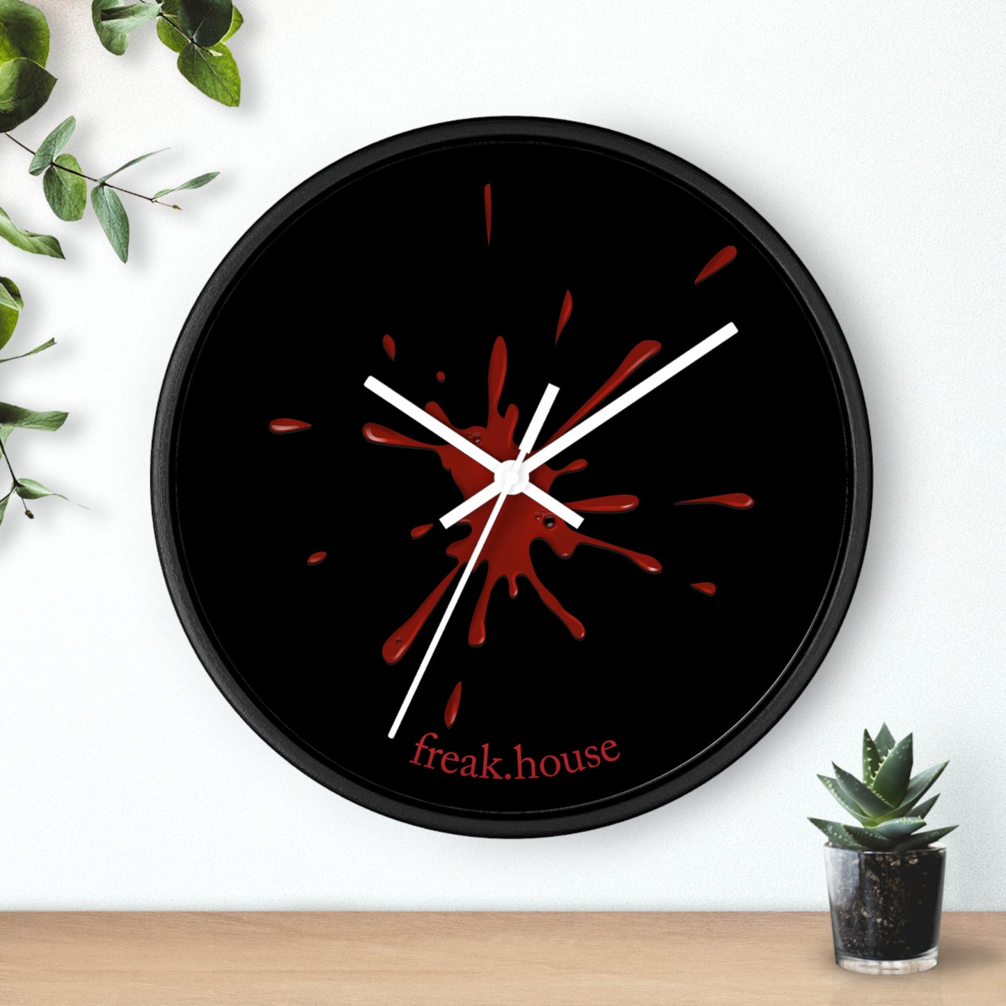 Blood Spatter Wall Clock, Round, Black Face
