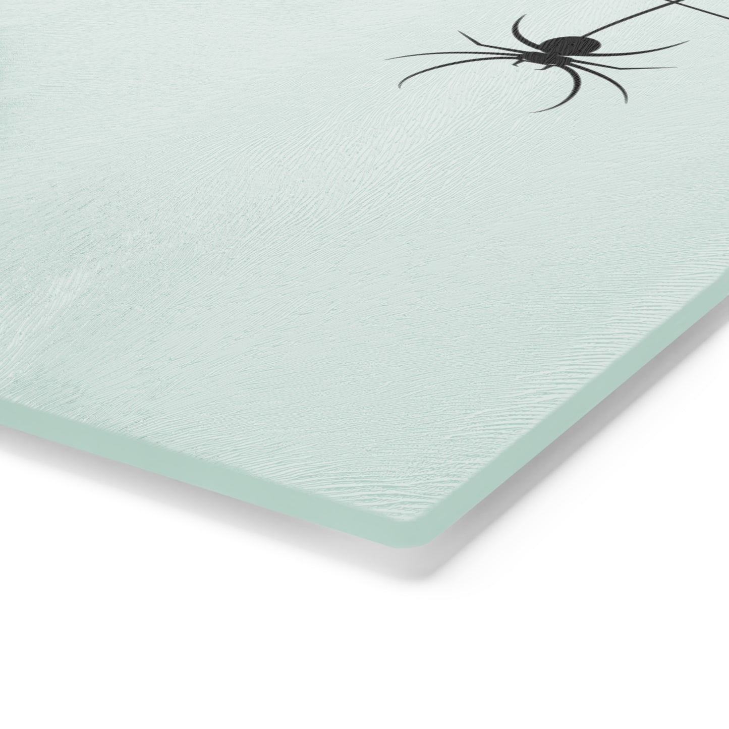 Freak House "I'd Rather be the Spider" Cutting Board, Spider Web Pattern, Black on Mint Green Glass