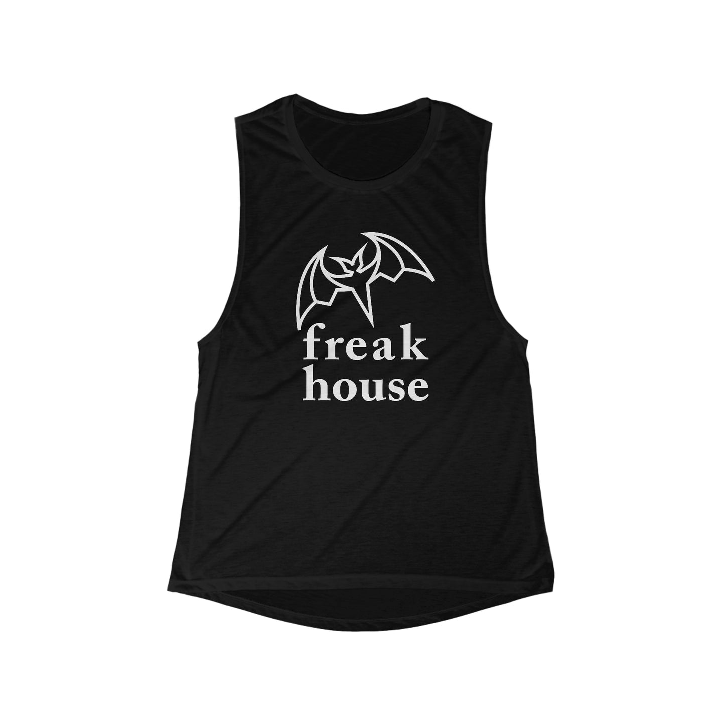 Freak House Signature Bat Logo Women's Flowy Scoop Muscle Tank, Poly Blend