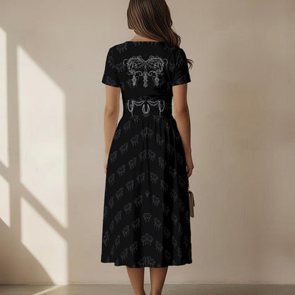 Spiked Butter Women's Short Sleeve V Neck Midi Dress