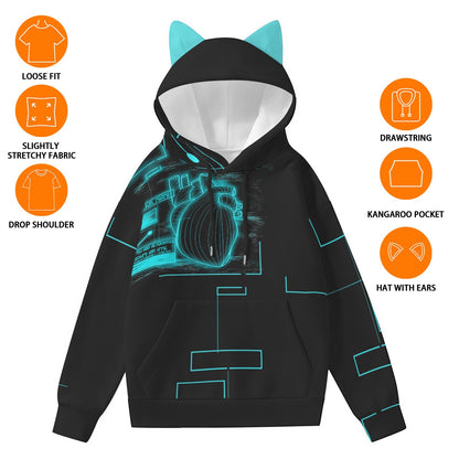 Cyber Blues Women’s Hoodie With Decorative Ears