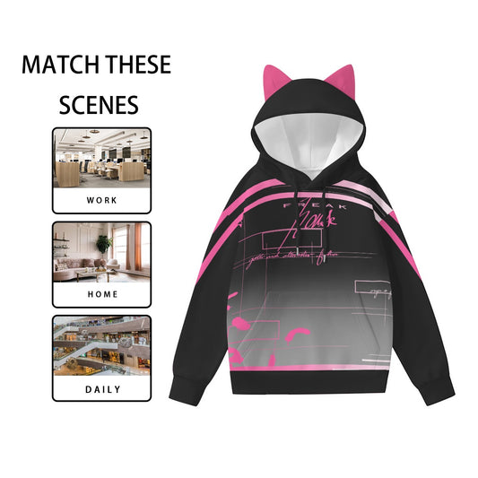 Freak Pink Women’s Hoodie With Decorative Ears