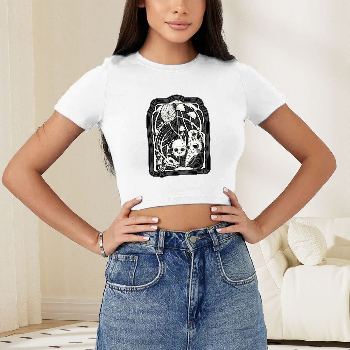 Here Lies Women's Polyester Navel-Baring Short T-Shirt