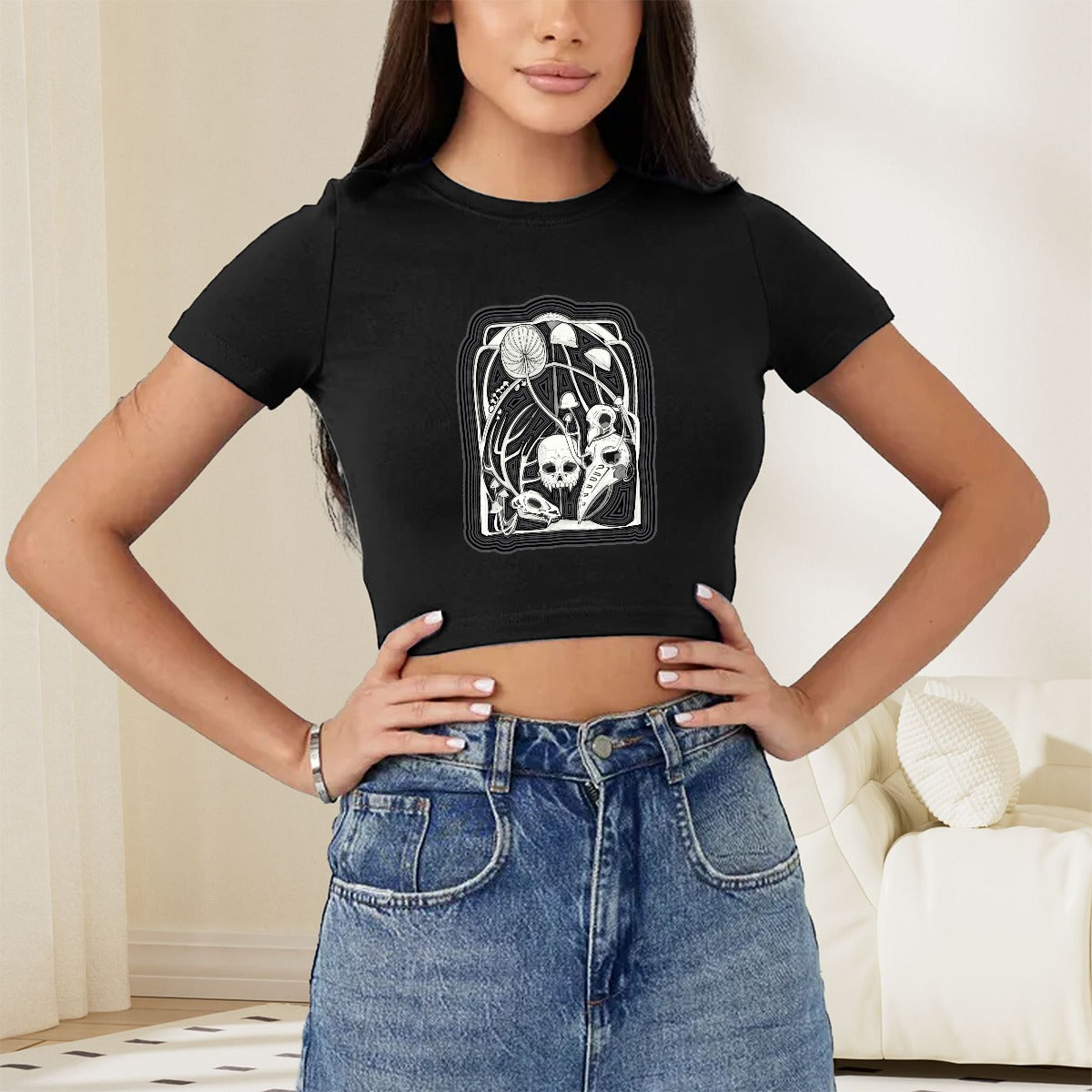 Here Lies Women's Polyester Navel-Baring Short T-Shirt