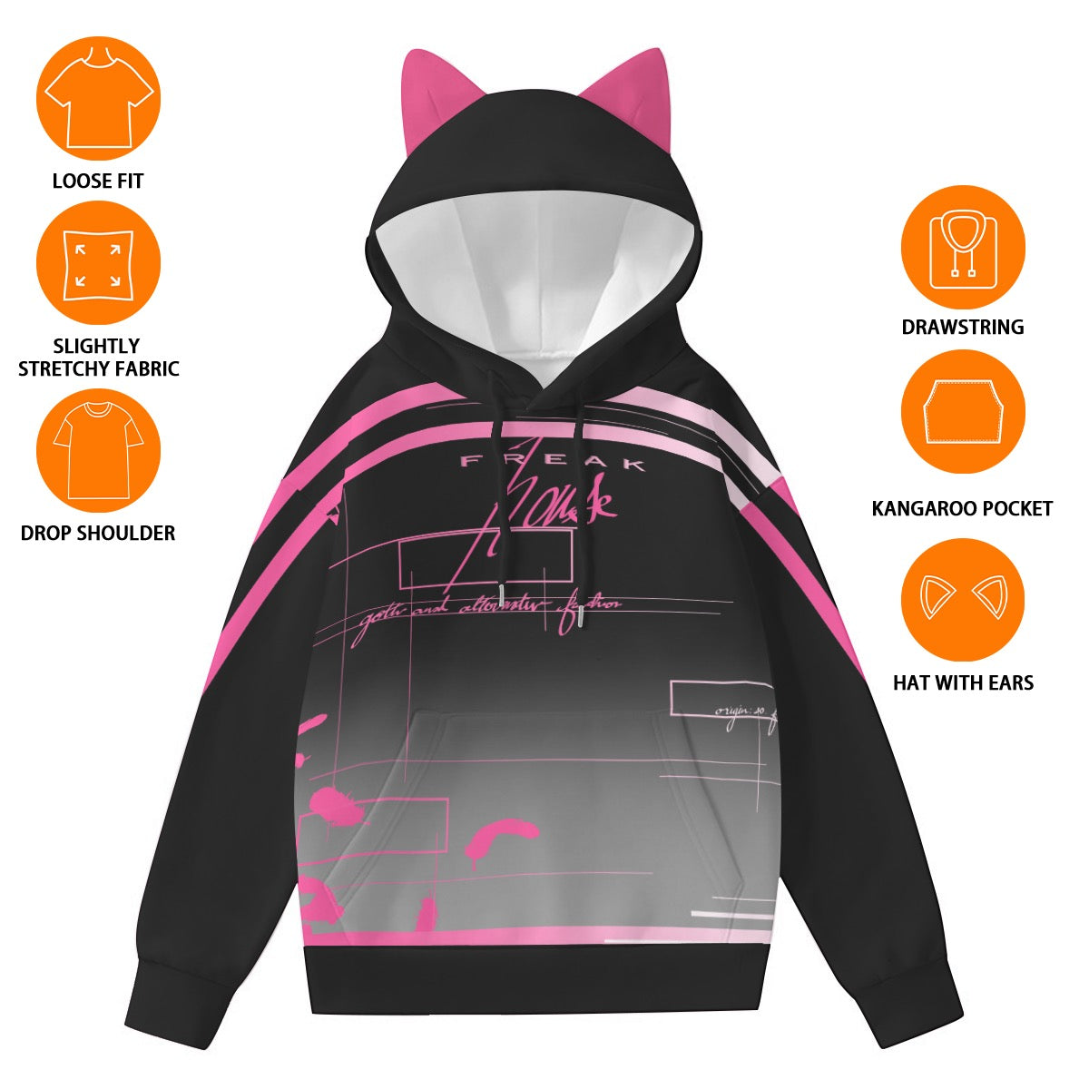 Freak Pink Women’s Hoodie With Decorative Ears