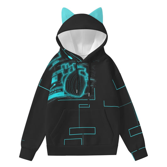 Cyber Blues Women’s Hoodie With Decorative Ears