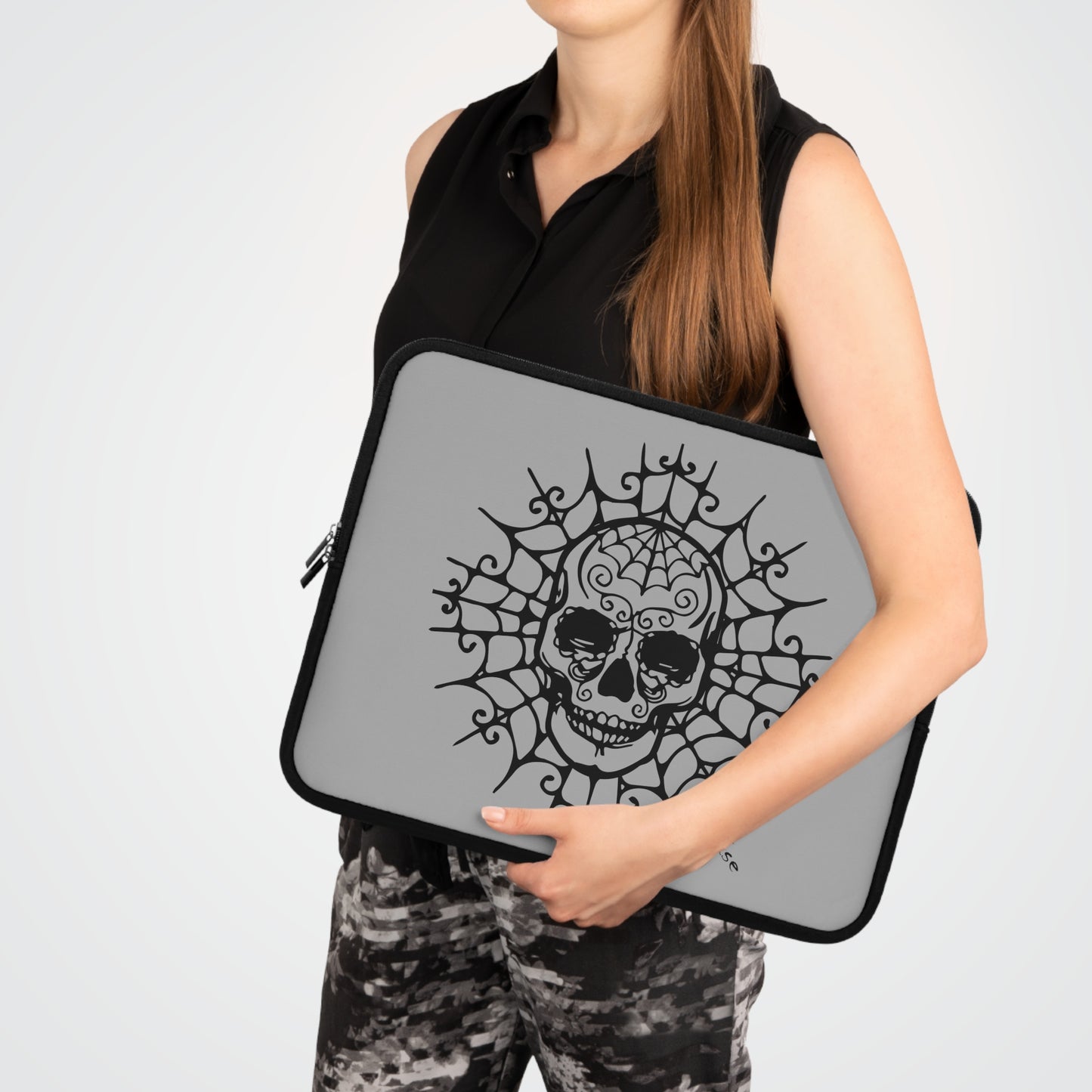 Ornate Skull With Spider Web Laptop Sleeve