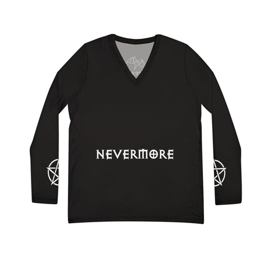 Freak House Nevermore Women's Long Sleeve V-neck Shirt (AOP)