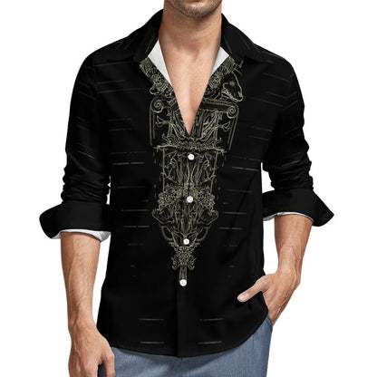 CoffHim Faux Linen Men Long Sleeve Shirt with Pocket