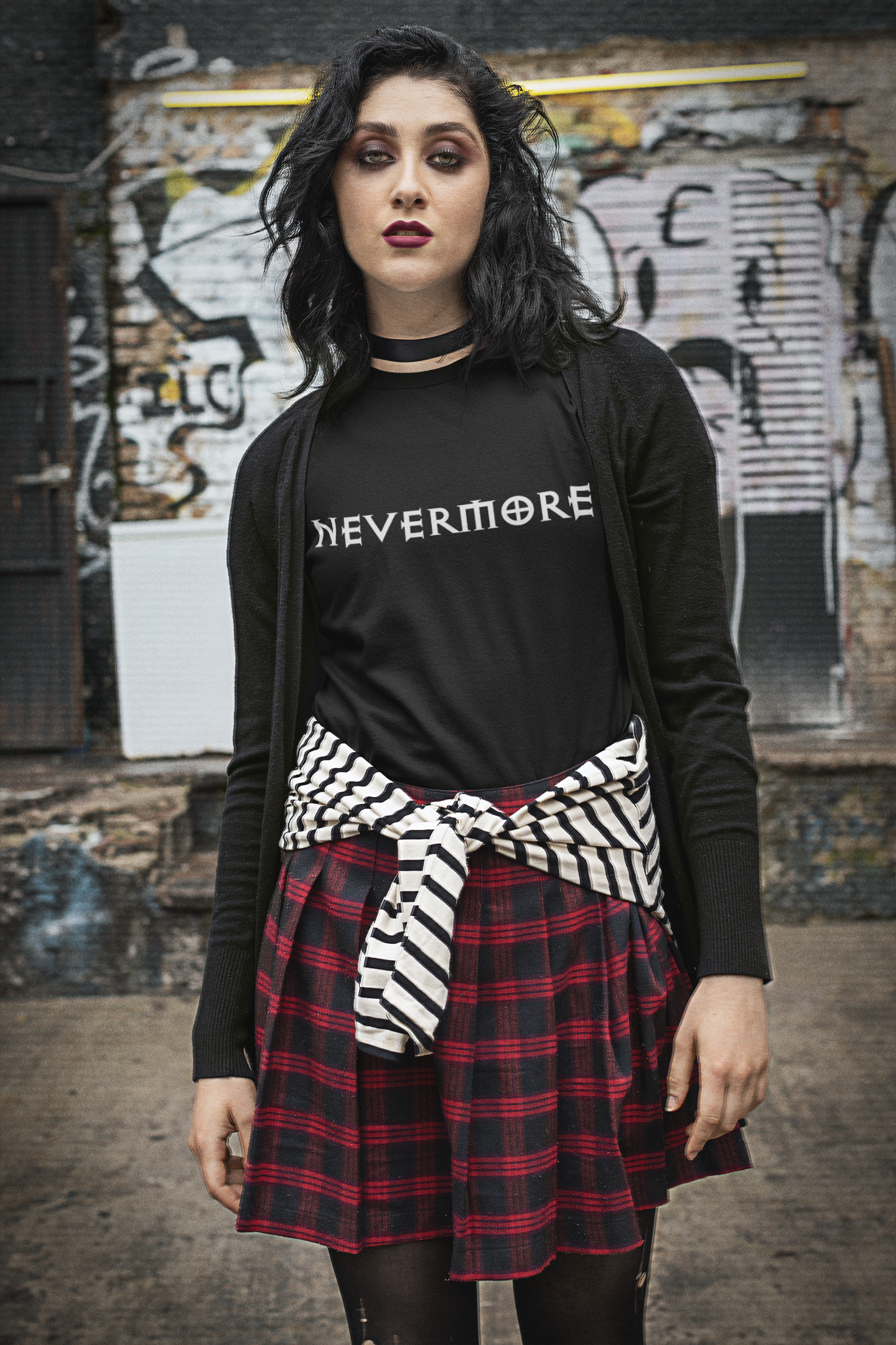 Goth girl in Nevermore tee